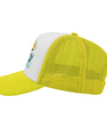 Yellow Breathable Cap For Men With Adjustable Buckle, All Season Comfort Hat, side view showing mesh design and embroidery