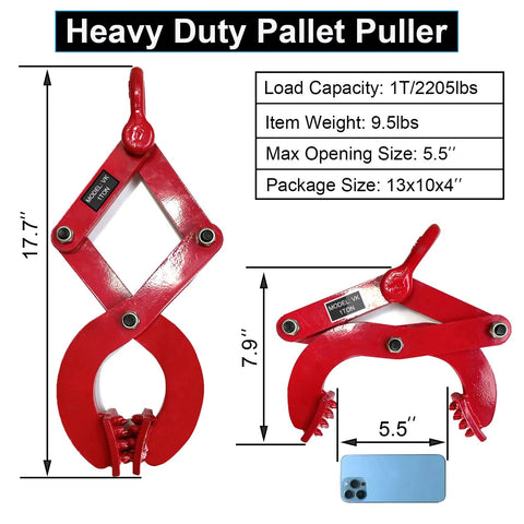 Heavy Duty Single Scissor Pallet Puller Featuring Beefy Five Point Five Inch Jaw Opening For Warehouse Back Reaching Smooth Offloading And No Sweat Log Moving