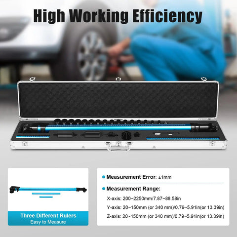 2D Auto Body Measuring System With Retractable Tram Gauge, shop case with rulers and ±1mm scale