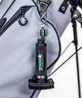 Wet Club Scrub Golf Water Brush With Anti Leak Design Magnetic Nylon Bristle Head attached to golf bag
