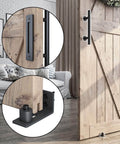 Heavy Duty 5ft Sliding Barn Door Hardware Kit With Track Kit, Pull Handle Set, Floor Guide, J Shape Rail, installed on wooden door