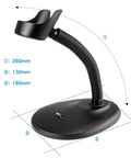 Black stand for Portable Wireless 1D 2D Barcode Scanner With Stand For Quick Paper And Screen Scans, shown with dimensions.