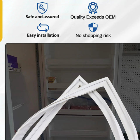 Upgraded 5304507199 Freezer Door Gasket For Frigidaire Fridge Replacement For 216522312 216522313 displayed on an open freezer