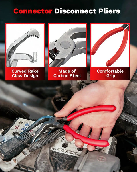 Electrical Disconnect Pliers And Connector Removal Tool Kit For DIY Car Care 5 Piece Automotive Hose Clamp Set in use