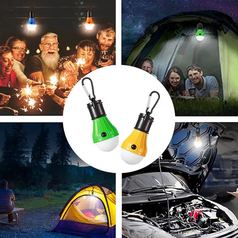 Ultra Bright Multi Color LED Camping Lanterns With Clip Hook Battery Powered Waterproof Tent Light For Hiking Fishing Camping And Power Outages Party Vibe Lit 5 Pack showcased in various outdoor settings.