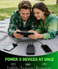 Two Pack Portable Charger PD 22.5W Power Bank 20000mAh fast charging phones and tablet on grey blanket outdoors