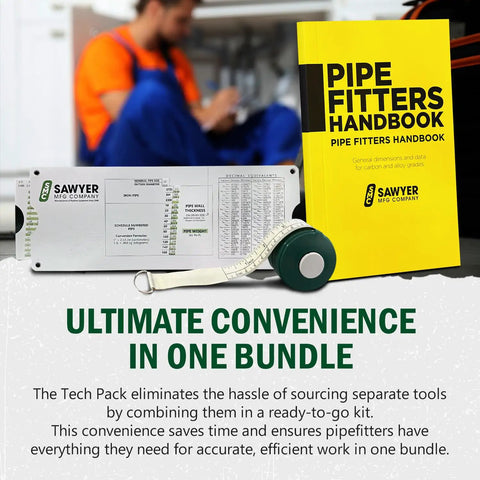 Pro Grade Pipefitter Bundle With Handy Pipefitter Handbook Compact Pipe Tape And Slide Rule Tool displayed