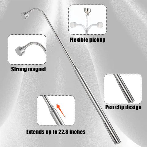 Flexible Magnetic Pickup Tool Set Two Pack, 5 Lb Capacity Telescoping Grabbers Extend To 26 Inches, Bendable Extension With Pocket Clip, Magnetic Pick Up Tool For Reaching Hidden Metal Parts, Ideal Gift For Men And DIY Fans