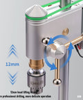 Close-up of the Cool Compact Mini Drill Press Machine With 360 Degree Rotation showing 12mm head lifting stroke mechanism.
