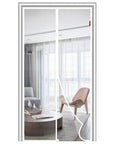 Hands-Free Magnetic Door Screen For 36x80 Inch Doors Tear-Resistant High-Density Fiber Mesh in living room setting with furniture.