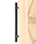 Side view of Rustic Matte Black 12 Inch Rhombus Barn Door Handles For Sliding Doors Heavy Duty Solid Metal Pull Handles installed on a wooden door.