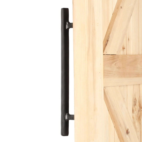 Side view of Rustic Matte Black 12 Inch Rhombus Barn Door Handles For Sliding Doors Heavy Duty Solid Metal Pull Handles installed on a wooden door.