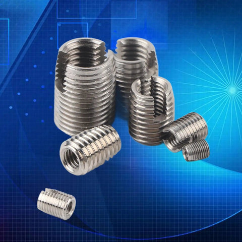 Stainless Steel Self Tapping Thread Inserts Kit 50 Pack High Hardness Reinforced Thread Repair For Automobiles Inner Thread Repair Tool Set For Durable Automotive Fasteners. Thread inserts shown in different sizes