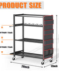 Rolling Power Tool Storage Cart With Four-Tier Drill Organizer That Fits Up To 12 Drills, Tool Boxes, On Wheels For Easy Mobility