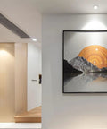 Top Shelf Six Pack Adjustable Recessed Ceiling Lights With 20 Degree Tilting For Hassle Free Retrofit Installation In Living Rooms Using Sleek Aluminum Housing Delivers Crisp Glow At Five Eight Twelve Or Eighteen Watts To Fix Your Home Look Today illuminating a modern wall with framed art.
