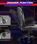 Ergonomic Gaming Desk Chair With PU Leather Upholstery featuring height and rocking angle adjustment, ideal for home and office.