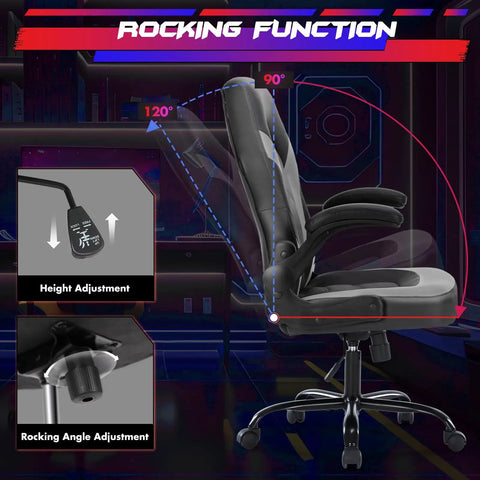 Ergonomic Gaming Desk Chair With PU Leather Upholstery featuring height and rocking angle adjustment, ideal for home and office.