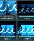 Ice Blue Neon Wave Sign For Bedroom Decor USB Powered With Dimmer And Switch showing brightness levels from 10% to 100%.