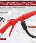 Heavy Duty Coolant Flush Gun Kit With Garden Hose Coupler And Air Line Splitter For Heater Core Backflush and Radiator Cleaning includes air and water inlets.