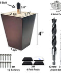 4 Inch Furniture Legs Set Of 4 Replacement For Couch Legs And Sofa Feet Wooden Chair Legs Dresser Cabinet Wood Feet Upgrade Kit with drill bits and screws
