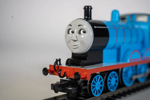 Edward Engine From Thomas And Friends HO Scale Train with moving eyes, metal wheels, on track.