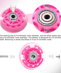 Close-up of rosy 8 Pack 64mm Inline Skate Wheels With Bearings For Indoor And Outdoor Replacement High Performance Durable Wheel