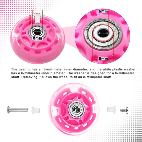 Close-up of rosy 8 Pack 64mm Inline Skate Wheels With Bearings For Indoor And Outdoor Replacement High Performance Durable Wheel