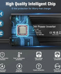 Heavy Duty 400W Power Inverter Transforms 12V DC To 110V AC With Dual Outlets And PD 65W USB C Plus QC 18W Port Straight Up Built Different For Camping Road Trips And Laptop Charging Black with intelligent chip details.