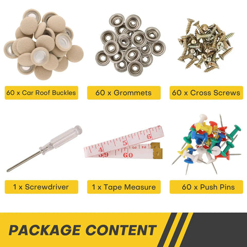 60 Piece Car Roof Headliner Repair Kit With Install Tool And Snap Rivets For Fixing Interior Ceiling Cloth On Trucks And SUVs Beige Flannelette Rust Resistant Pins