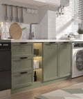 Matte Black Finger Pulls For Cabinets And Edge Drawer Handles For Kitchen, shown on olive cabinets, 5 inch hole centers, side view