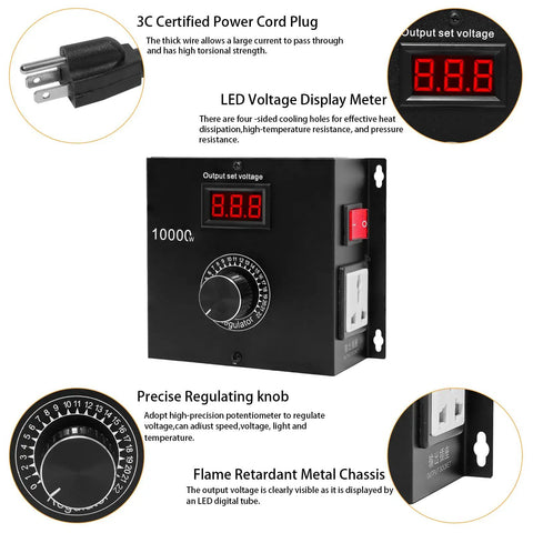 Heavy Duty AC Variable Speed Controller for Tools and Appliances, 120V to 240V Input, 22A Max, with LED display and metal chassis