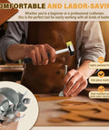 Man using 7 Piece Leather Corner Punch Set With Half Depth Round Cutters for leathercraft projects, focusing on cutting tool use
