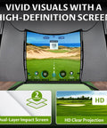 Spacious 11x8ft Golf Simulator Hitting Net With Dual Layer HD Impact Screen highlighting vivid visuals and HD projection.