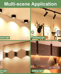 Various lighting applications including recessed, track, accent, and ceiling lights in a home setting.