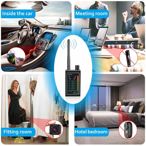 Hidden Camera Detector And Bug Spy Scanner With High Sensitivity No Nonsense RF Wireless Detection Magnetic Field Scan And Infrared Laser Sweep used in various locations
