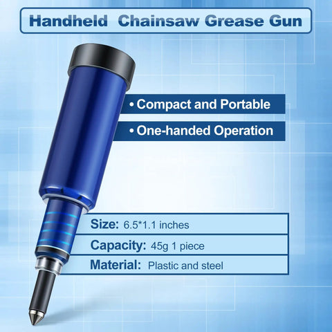 Handheld chainsaw grease gun, compact 6.5x1.1 inch, plastic and steel, Two Pack Mini Chainsaw Grease Gun Kit With Preloaded Lubricant Universal Fit