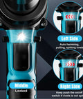 Straight Up Heavy Duty Knockout Brushless Cordless Rivet Gun Compatible With Makita 18V Battery Tool Only showing controls and LED light.