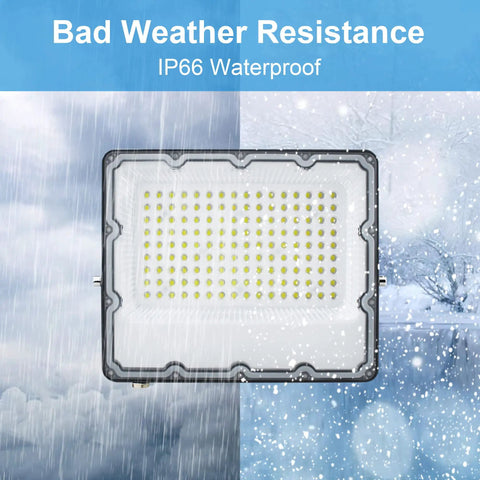 150W LED Flood Light Plug In Outdoor Security Fixture 6500K 15000LM IP66 Waterproof in rainy and snowy weather