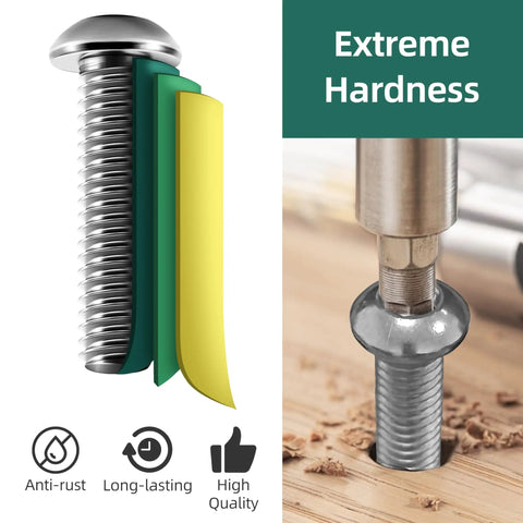 Close-up of 25-Piece 1/4-20 Button Head Socket Cap Bolts Set In 304 Stainless Steel 18-8 Bright Finish, durability demonstration