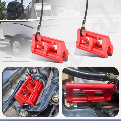 Red Hydraulic Steering Lock For Outboard Motors, Secure Tow Ready Transom Saver That Prevents Sway, Fits Most Steering Cylinders