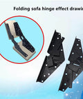 2Pcs 3 Position Adjustable Sofa Back Hinge for Sofa Bed and Furniture 230x70 Mm Black Finish shown with folding mechanism