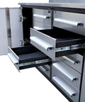 Heavy Duty Steel Tool Cabinet With Ten Locking Drawers And Non Slip Liners Workhorse Grade Workbench Station showing open drawers.