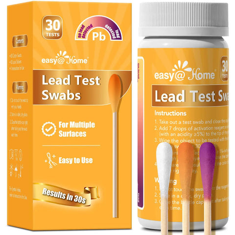 Lead Test Kit For Home Surfaces With 30 Rapid Swabs And 30 Second Results box and bottle showing color-change swabs.