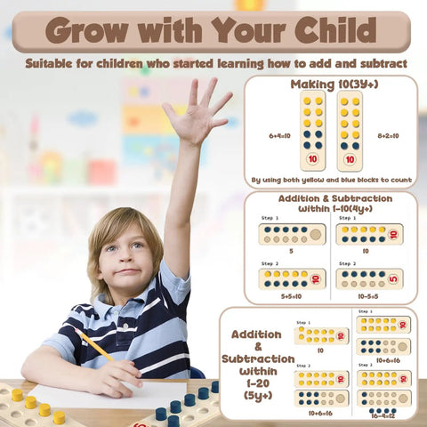 Child using Hands On Counting Peg Board Montessori Toy For Kids Aged 3 4 5 6 Wooden Math Manipulatives for simple math.