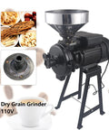 Heavy Duty Electric Grain Mill Dry Grinder For Corn And Wheat 110V 3000W with funnel and cast iron build, shown with grains.
