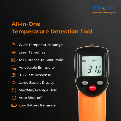 Non-Contact Infrared Temperature Gun With Laser Targeting, Adjustable Emissivity, Backlit Display, Handheld Digital Thermometer