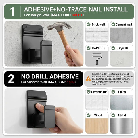 Zero Drama No Drill Curtain Rod Brackets For Five Eighth Inch Rods Heavy Duty 30 Pound Adhesive And Nails Damage Free Wall Mount Holders Easy Room Refresh For Kitchen Bathroom Or Bedroom Eight Piece Black Set