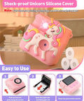 Kids Instant Print Camera Awesome Toy, 1080P HD Digital Camera For Girls Ages 3-8, 8MP Photos And Instant Black And White Prints, Easy Beginner Camera For Creative Play And School Projects. Pink unicorn silicone kids instant print camera with paper rolls