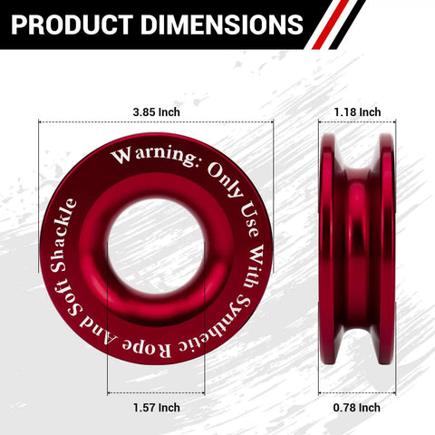 2 Piece Winch Snatch Block Pulley Recovery Ring Kit With Soft Shackle For Rope Pulley Built For ATV UTV SUV Truck Off Road Heavy Duty 66,000 LBS Beefed Up Winch Accessories In Red, 3.85 inch dimensions