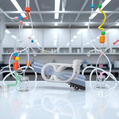 10 Pcs White Plastic Tubing Clamps One Quarter Inch to One Half Inch Adjustable Tube Clamp displayed in a lab setting